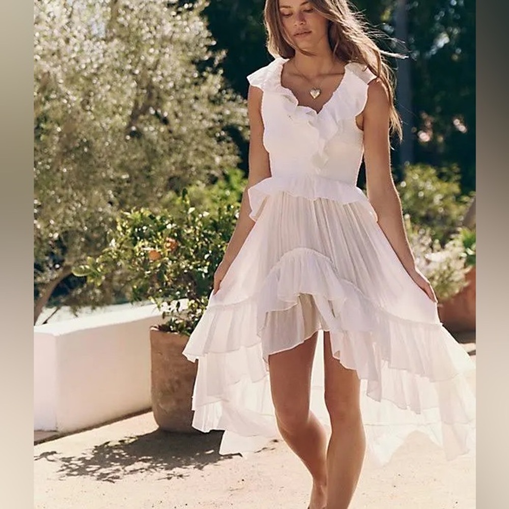 Free People Sunsational Midi Elegant White Ruffled Dress Large Nwt